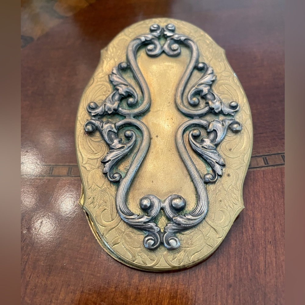 Antique Brass Paper Mail Desk Clip, Scroll, Victorian, Floral, Engraved, Ornate